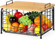 Opbergmand metallico per frutta e verdura - contenitore multifunzionale per cucina - nero - 39 x 30 x 27 cm