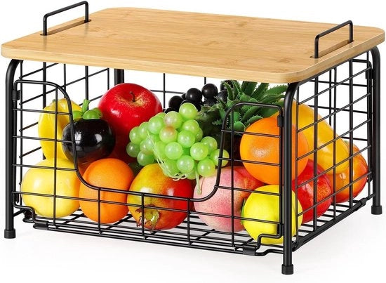 Opbergmand metallico per frutta e verdura - contenitore multifunzionale per cucina - nero - 39 x 30 x 27 cm