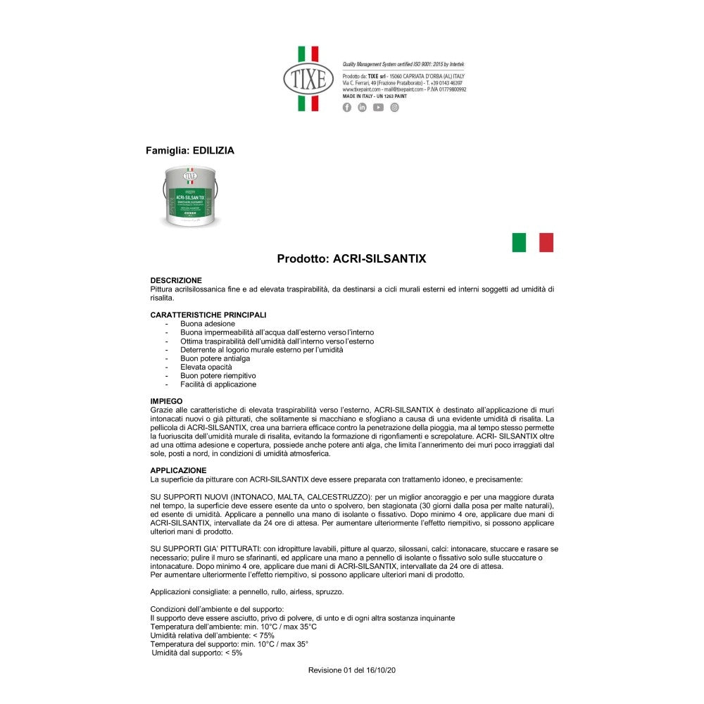Tixe acri-silsan tix 14lt idro pittura al quarzo acril silossanico bianca opaca grana fine alta copertura