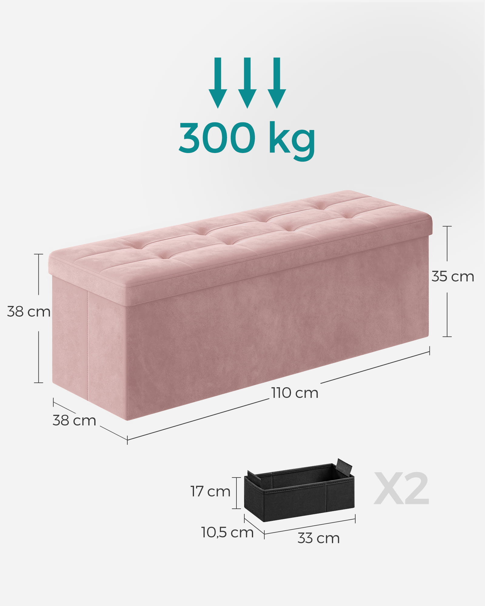 VALORA Pouf organizer per riporre oggetti, rosa pastello LSF277R01