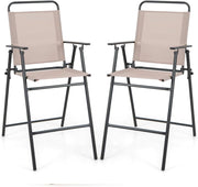 Set di 2 sedie pieghevoli per esterni, con schienale e braccioli, poggiapiedi e telaio in metallo, con tessuto traspirante, per balcone, terrazza, giardino, beige