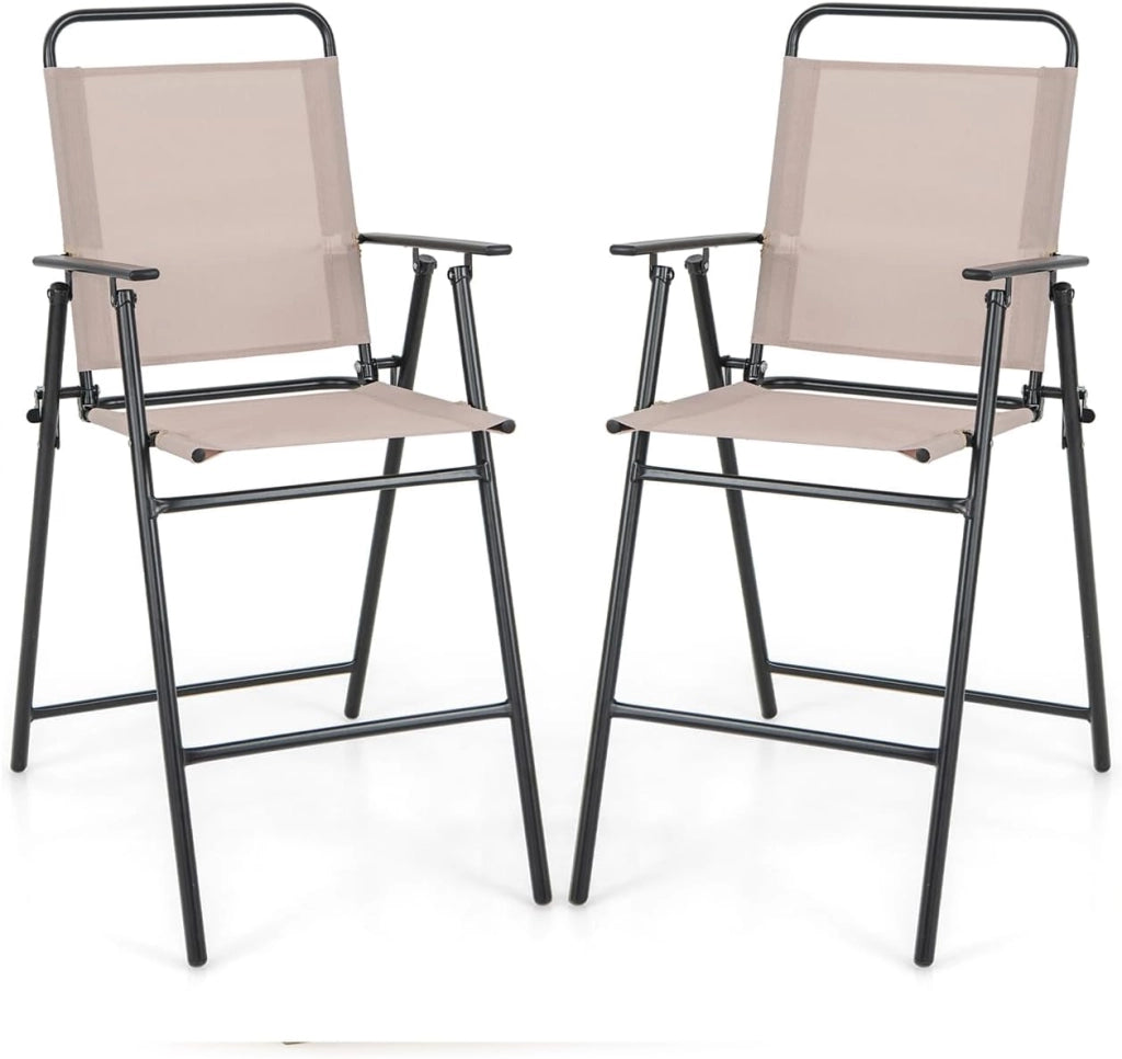 Set di 2 sedie pieghevoli per esterni, con schienale e braccioli, poggiapiedi e telaio in metallo, con tessuto traspirante, per balcone, terrazza, giardino, beige