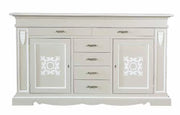 Credenza legno 2 porte 6 cassetti legno shabby tortora profilo bianco 213x55x123 (1234) - Mobili 2G