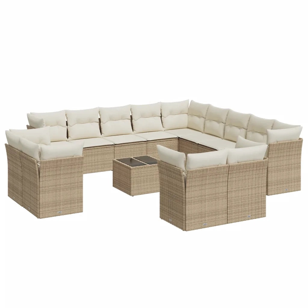 Set Divani da Giardino 14pz con Cuscini in Polyrattan Beige 3218558