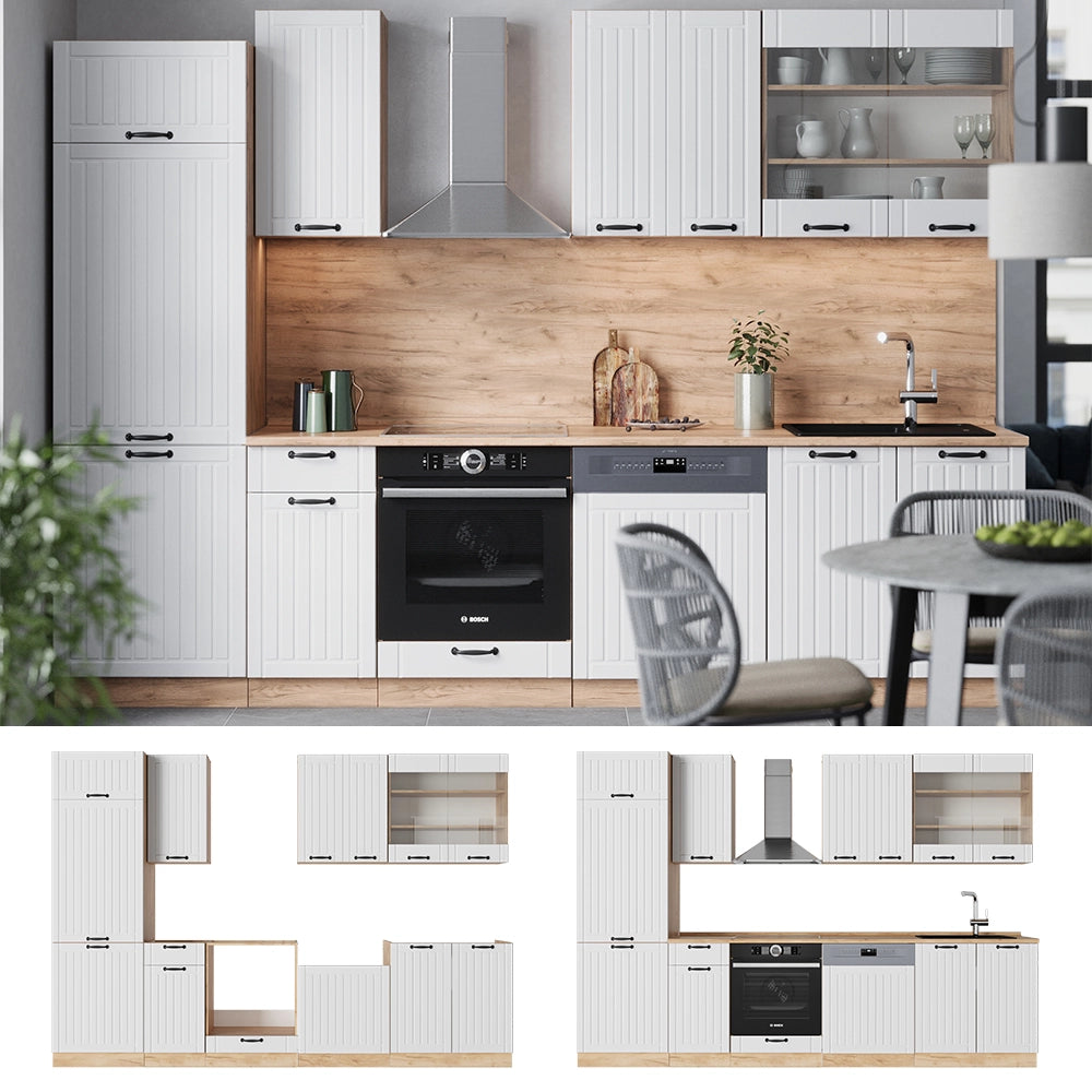 Vicco Cucina componibile Bianco casa di campagna 300 cm senza piano di lavoro