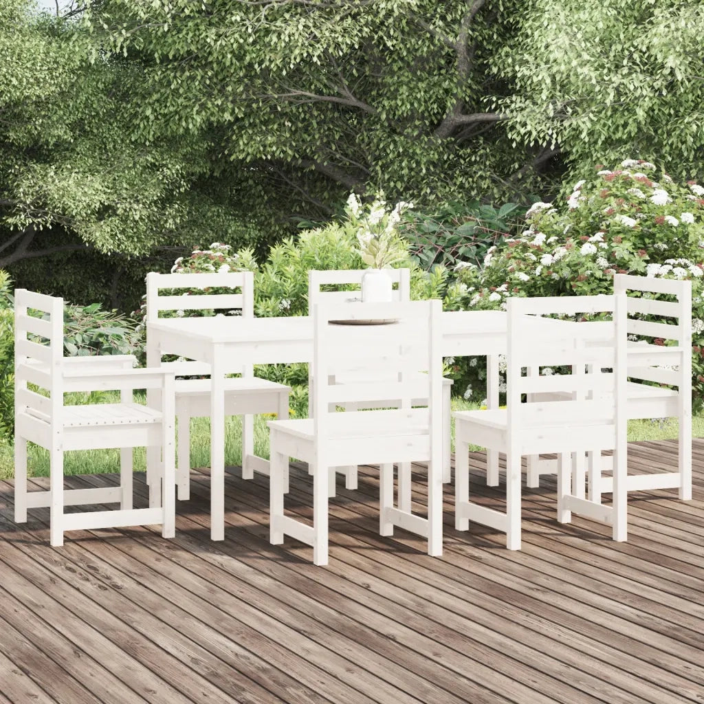Set da Pranzo per Giardino 7pz Bianco in Legno Massello di Pino 3154708