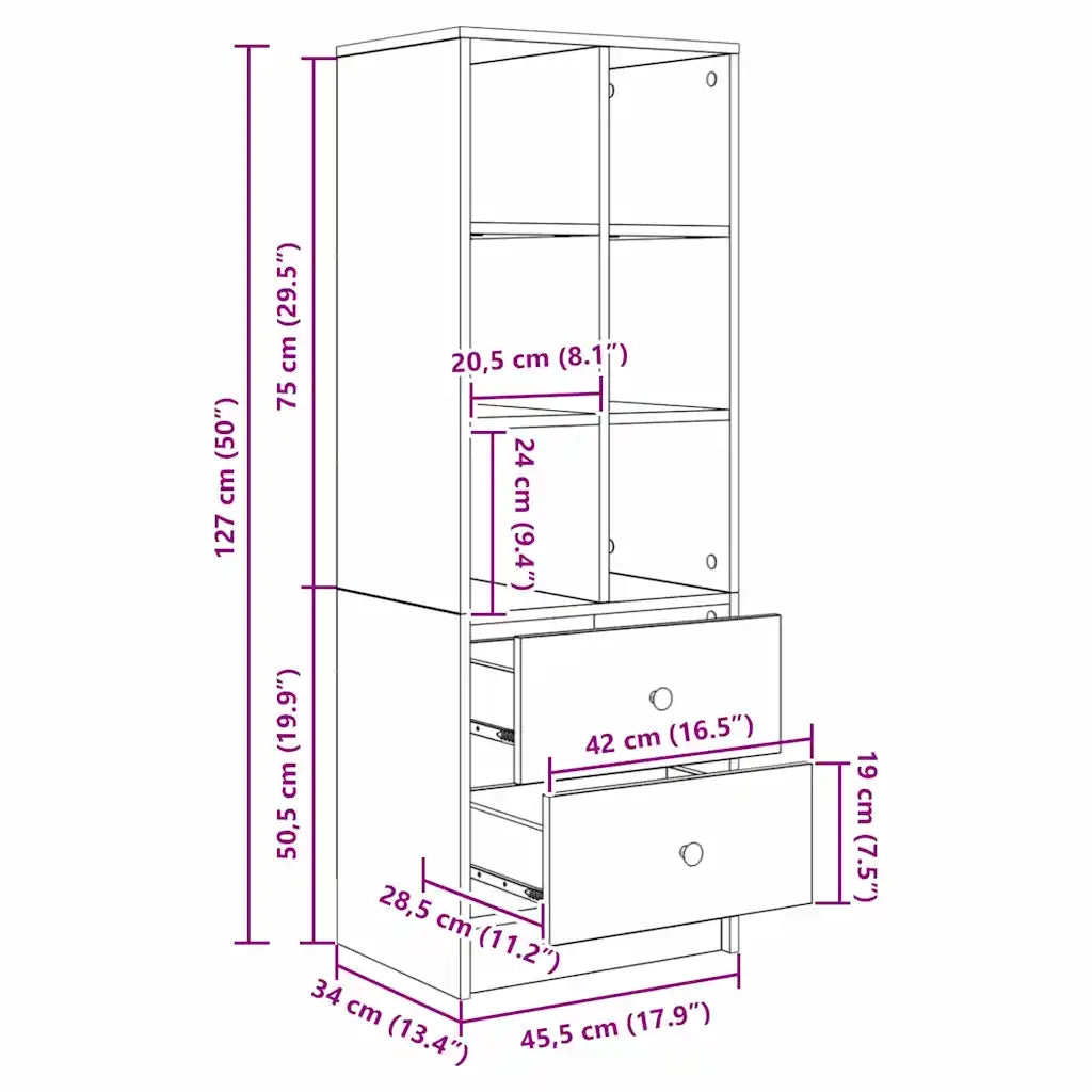 vidaXL Credenza Grigio cemento 45.5 x 34 x 127 cm Legno multistrato