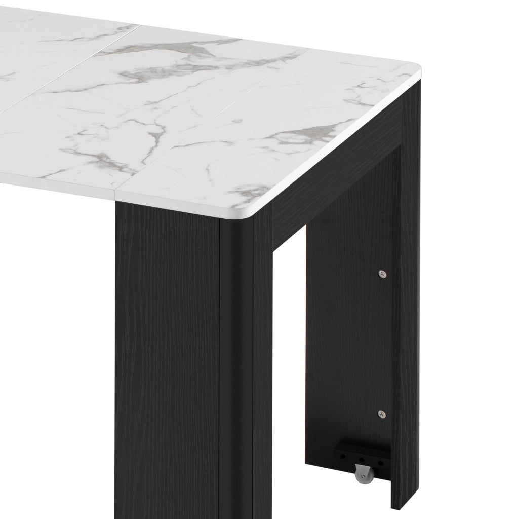 Tavolo allungabile 83x39.6~79.6~119.6~149.6x77 cm con ruote e prese USB Type-C in MDF e vetro bianco e nero