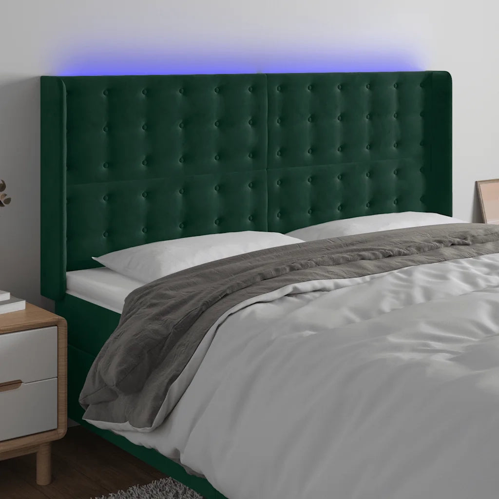 Testiera | Testata a LED Verde Scuro 163x16x118/128 cm in Velluto
