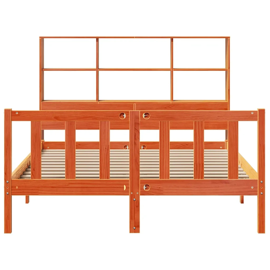 Letto Libreria senza Materasso Marrone Cera 150x200 cm in Pino 3321723