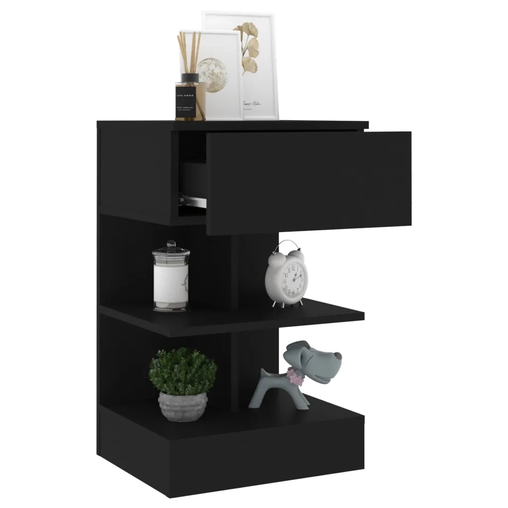 Comodino Nero 40x35x65 cm in Legno Multistrato cod mxl 30794