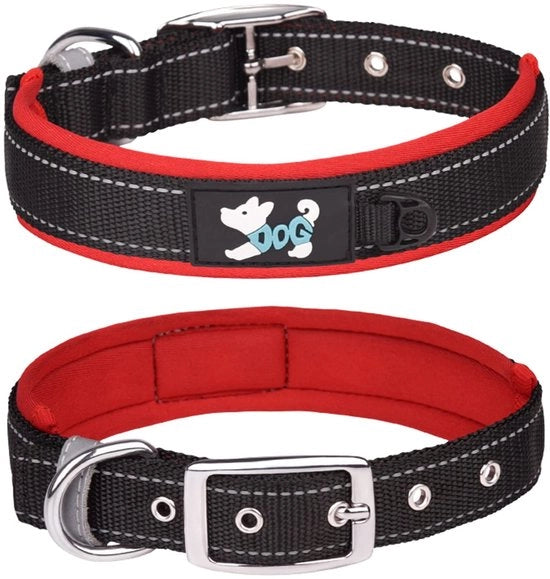 Corona dorata - Collare per cani confortevole - Riflettente - Pieno e regolabile - Rosso - Neoprene - Per cani grandi - XL