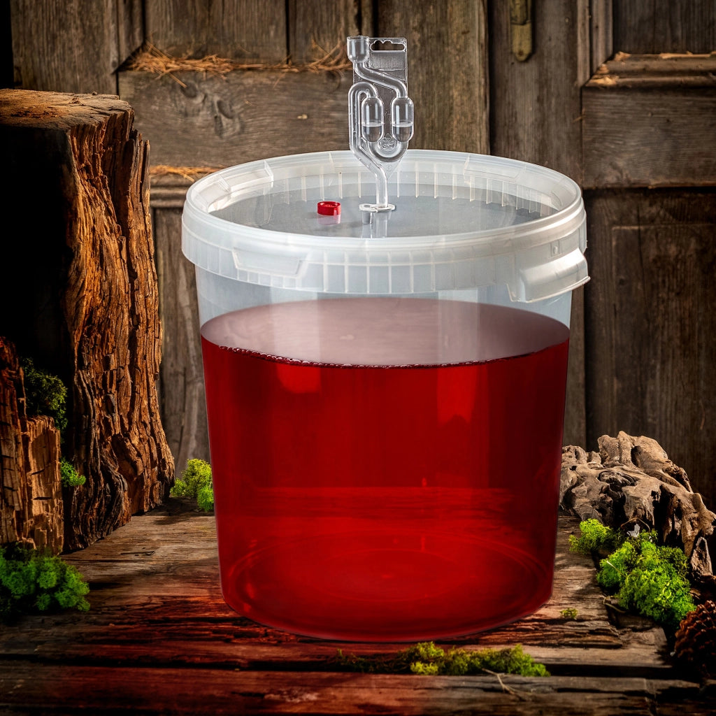 Contenitore di fermentazione KADAX da 33 litri per vino, liquori, birra e sidro, con tappo in sughero.
