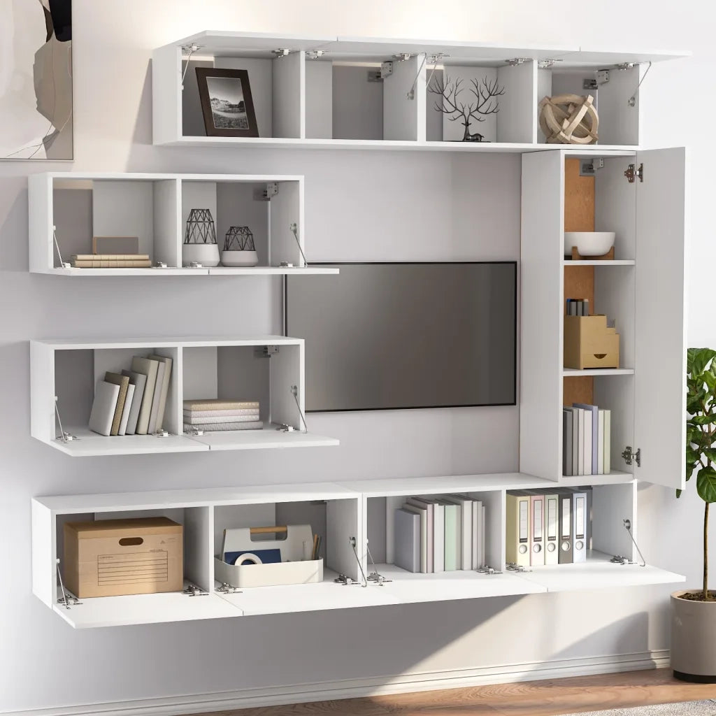 Set di Mobili Porta TV 7 pz Bianco in Legno Multistrato cod mxl 58456