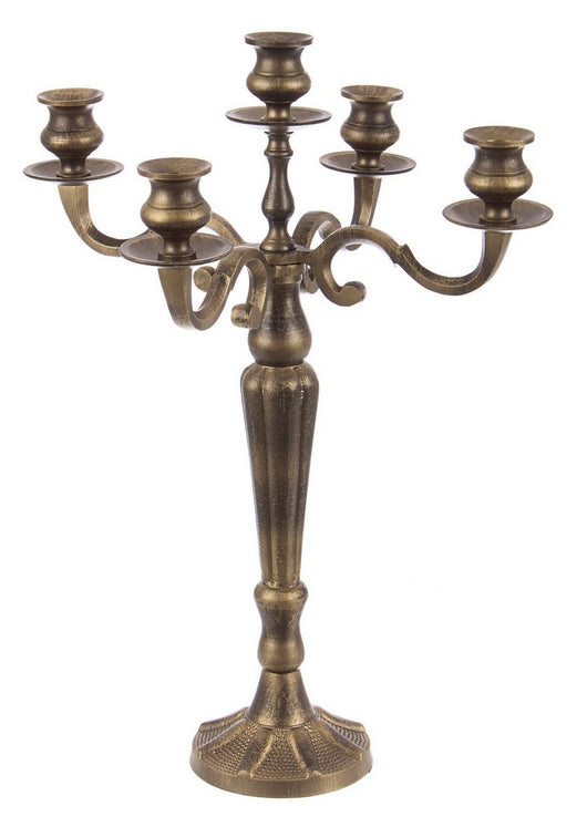 Candelabro Antichizzato Brunito 5 Fuochi Braccia Candeliere Portacandele Laryn Altezza: 52 cm