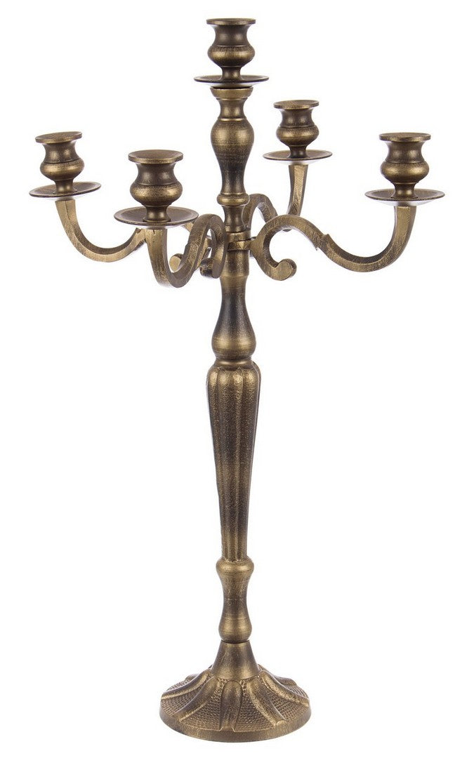 Candelabro Antichizzato Brunito 5 Fuochi Braccia Candeliere Portacandele Laryn Altezza: 70 cm