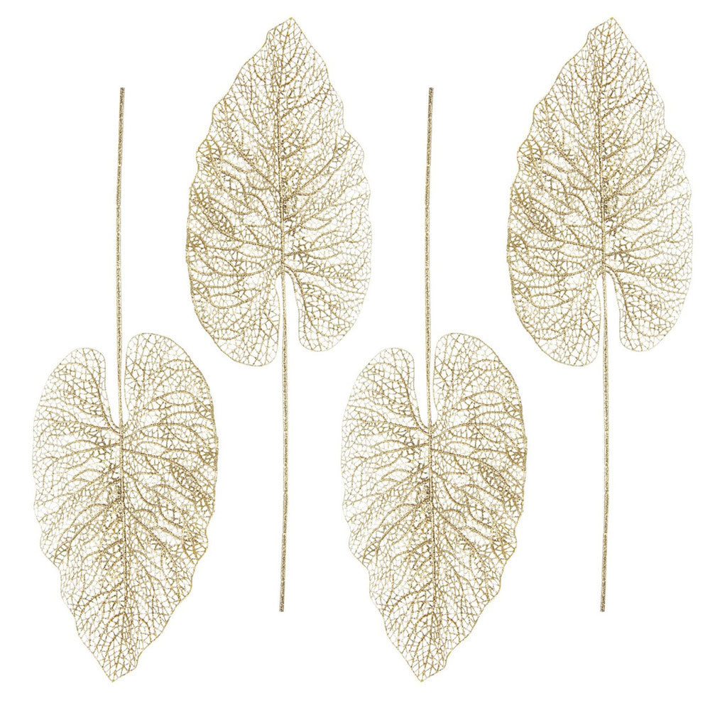 Foglia Natalizia Cuoriforme Ramo Natalizio Glitter a Cuore Rametto di Natale Oro