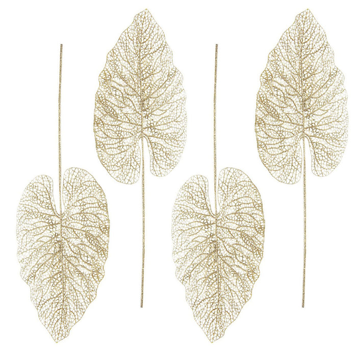 Foglia Natalizia Cuoriforme Ramo Natalizio Glitter a Cuore Rametto di Natale Oro