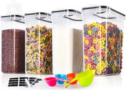 Set di Scatole di Stoccaggio da 4 - Contenitori di Plastica Aereostatici per Cucina con Coperchio per Pasta, Muesli, Riso, Farina e Cibo per Animali