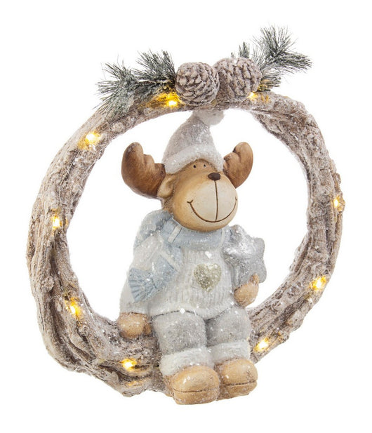 Corona di Natale Luminosa con Renna Ghirlanda Natalizia a Batterie 38 h cm