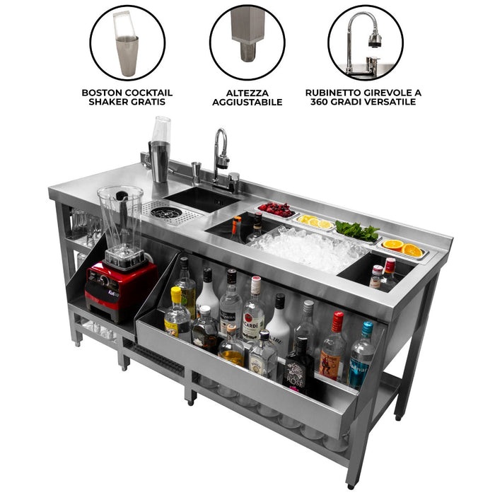 Cocktail Station Barman Postazione Bancone Barman Pozzo Ghiaccio Lava Bicchieri