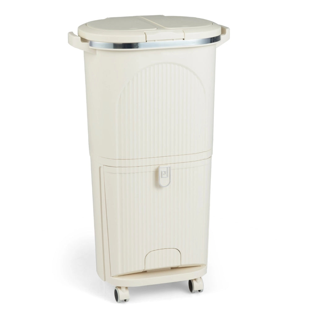 Pattumiera cucina 38l coperchi bidone differenziata 2 secchi rimovibili-Pattumiera contenitore per rifiuti soggiorno Beige