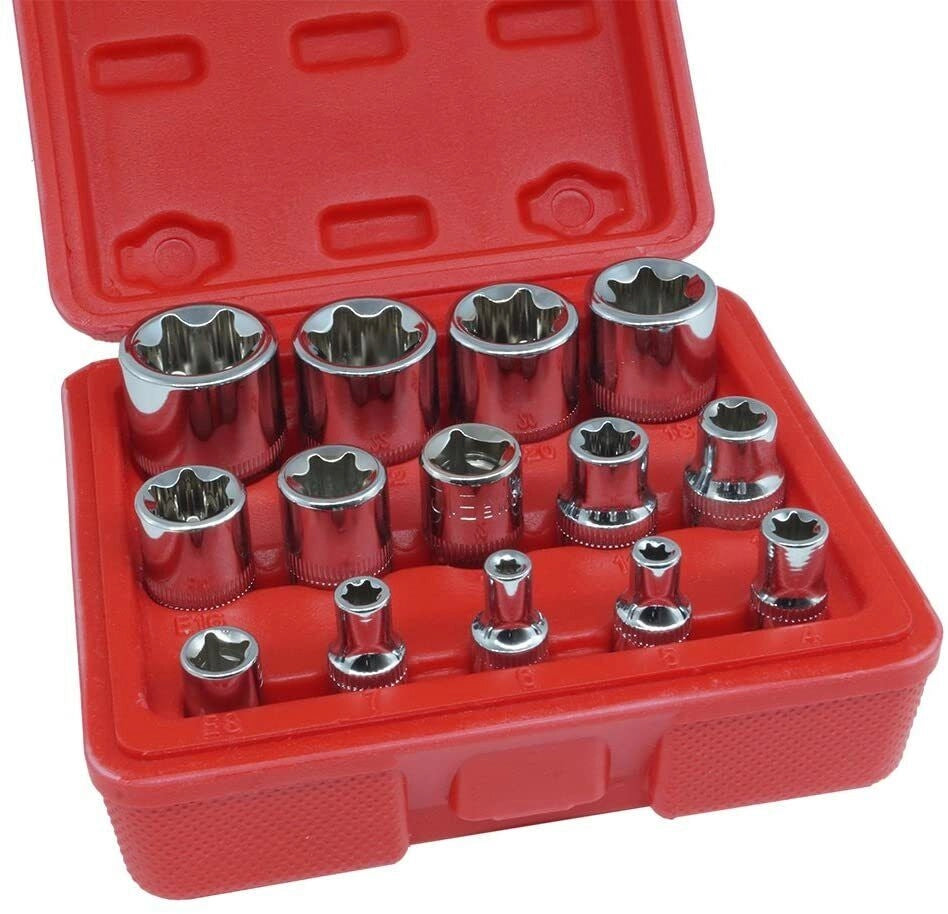 SET CHIAVI BUSSOLE TORX ATTACCO 1/4″ 3/8″ 1/2″ 14 PZ BUSSOLE DA 4 A 24 MM