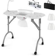 COSTWAY Tavolo per Manicure Pieghevole con Aspiratore, Tavolo per Unghie Portatile con Luce LED Regolabile, Cuscino Poggia Polso Rimovibile, Borsa da Trasporto e 4 Ruote Bloccabili (Bianco)