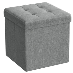 Pouf contenitore Valora PUFA in MDF grigio chiaro, tessuto effetto lino LSF028G02