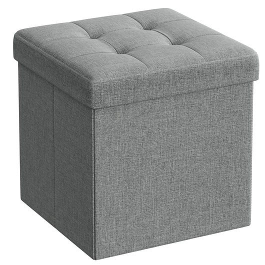 Pouf contenitore Valora PUFA in MDF grigio chiaro, tessuto effetto lino LSF028G02