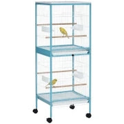 Gabbia per Uccelli 2 in 1 Voliera da Interni con 4 Ruote e Vassoi Estraibili, 51.5x50x140cm