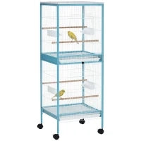 Gabbia per Uccelli 2 in 1 Voliera da Interni con 4 Ruote e Vassoi Estraibili, 51.5x50x140cm
