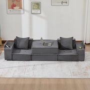 Divano pouf modulare in velluto a coste grigio scuro