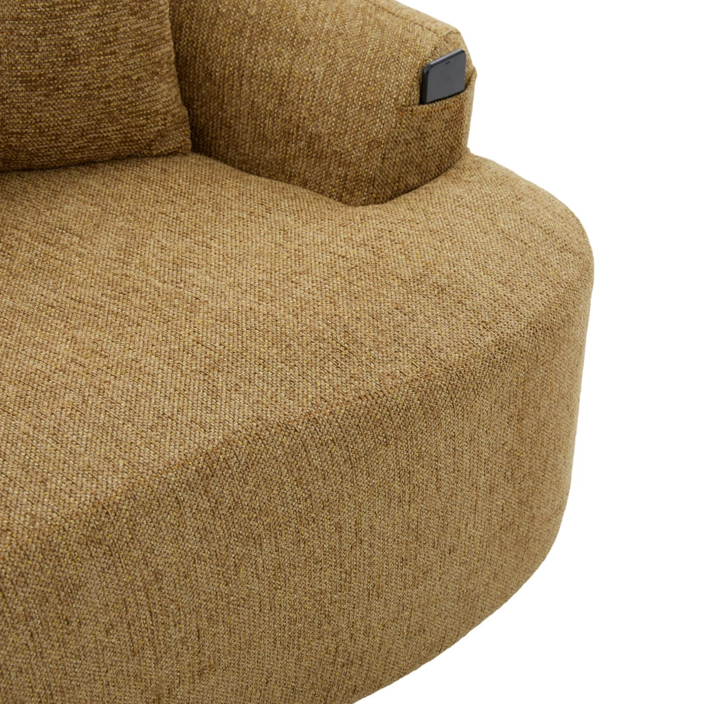 Divano a due posti in chenille senape con cuscini rotondi, imbottitura in schiuma e molle insacchettate, 164x92x60 cm