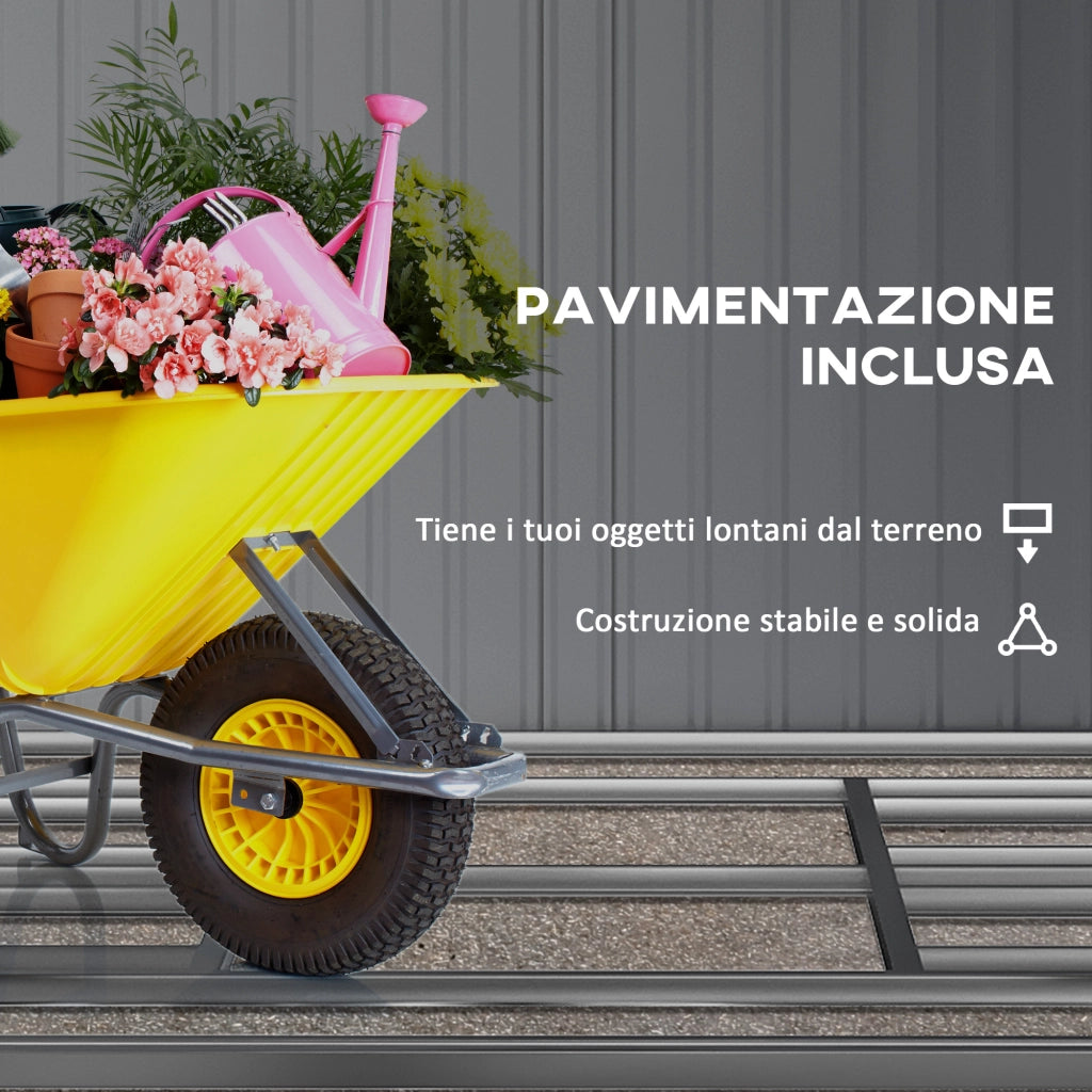 EasyComfort Casetta da Giardino con Porte Scorrevoli e Tetto Inclinato, in Acciaio, 340x386x200 cm, Grigio