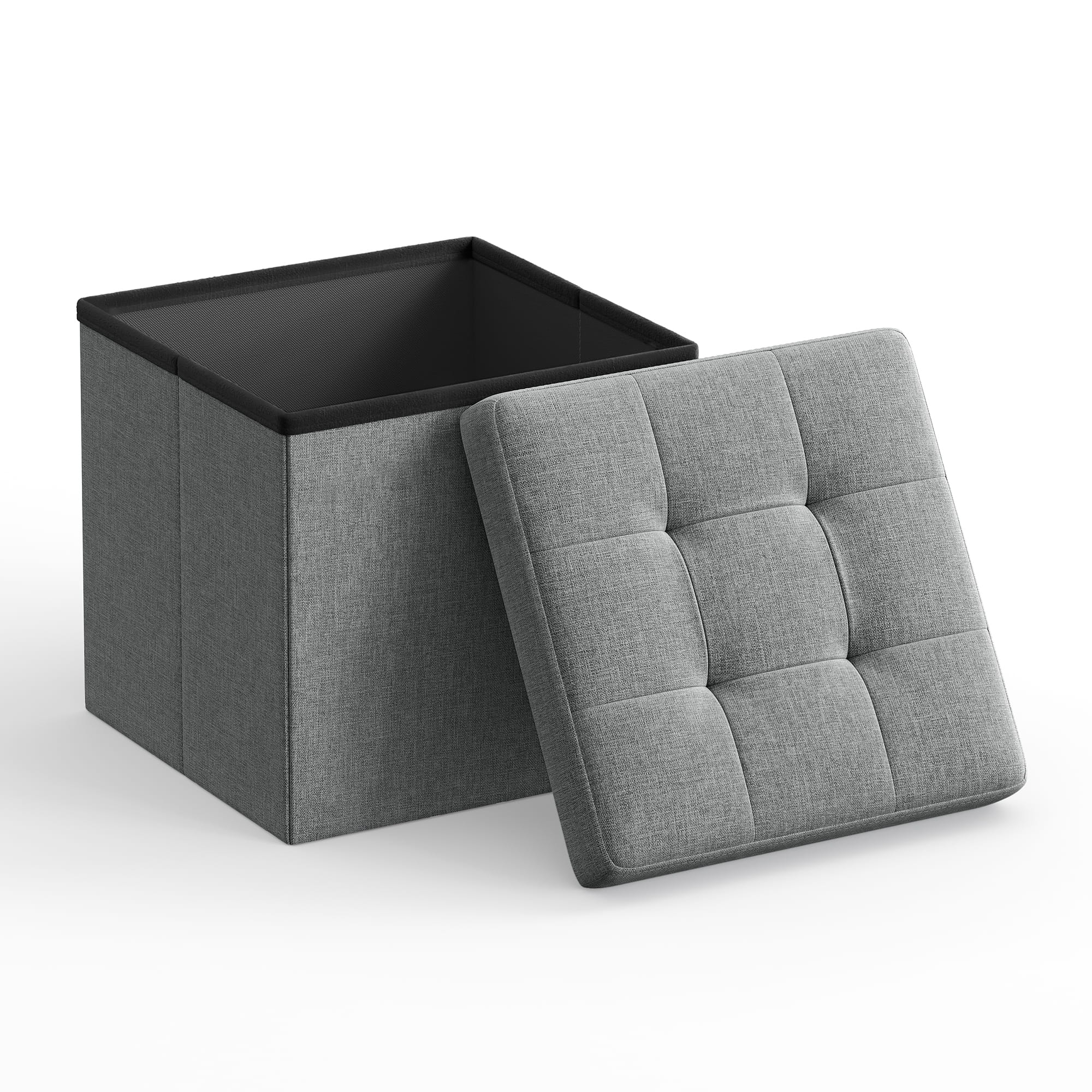 Pouf contenitore Valora PUFA in MDF grigio chiaro, tessuto effetto lino LSF028G02