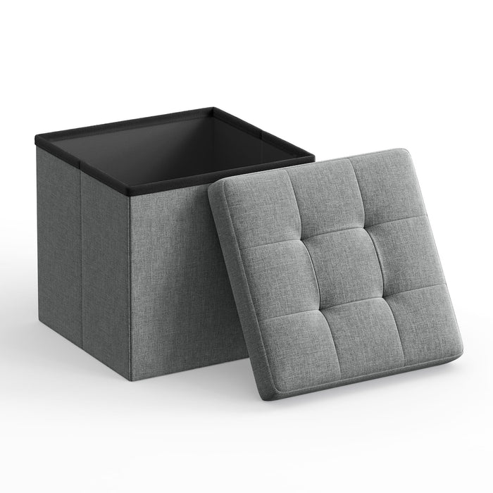 Pouf contenitore Valora PUFA in MDF grigio chiaro, tessuto effetto lino LSF028G02