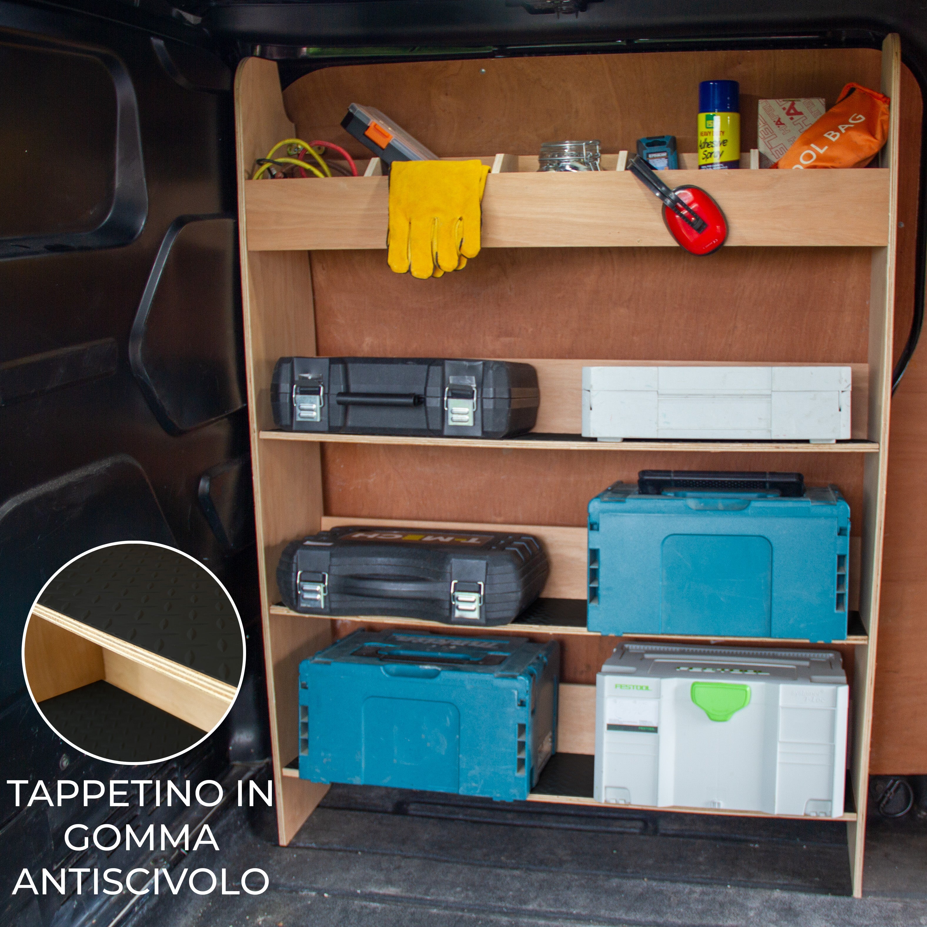 Scaffale per Ford Transit con Tappetini Gommati su Mensole Scaffale per Furgone