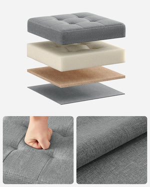 Pouf contenitore Valora PUFA in MDF grigio chiaro, tessuto effetto lino LSF028G02