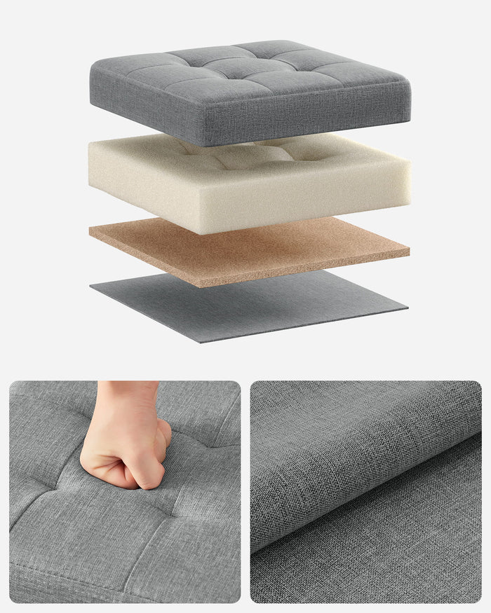 Pouf contenitore Valora PUFA in MDF grigio chiaro, tessuto effetto lino LSF028G02