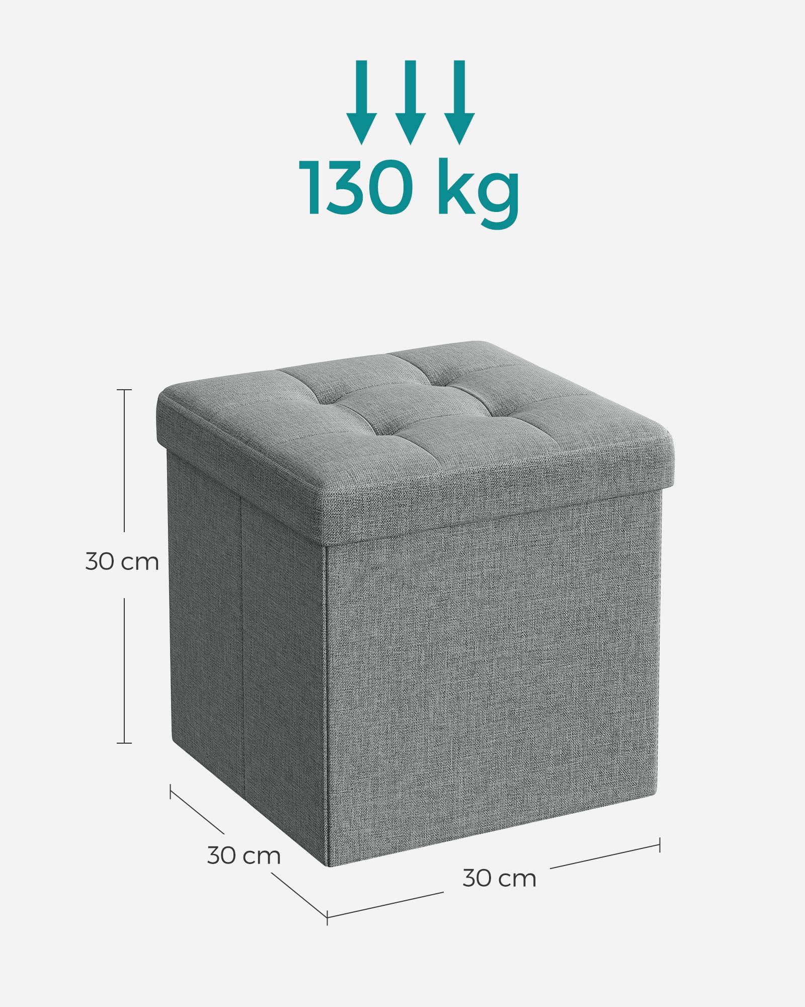 Pouf contenitore Valora PUFA in MDF grigio chiaro, tessuto effetto lino LSF028G02