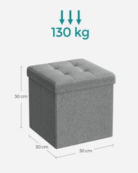 Pouf contenitore Valora PUFA in MDF grigio chiaro, tessuto effetto lino LSF028G02