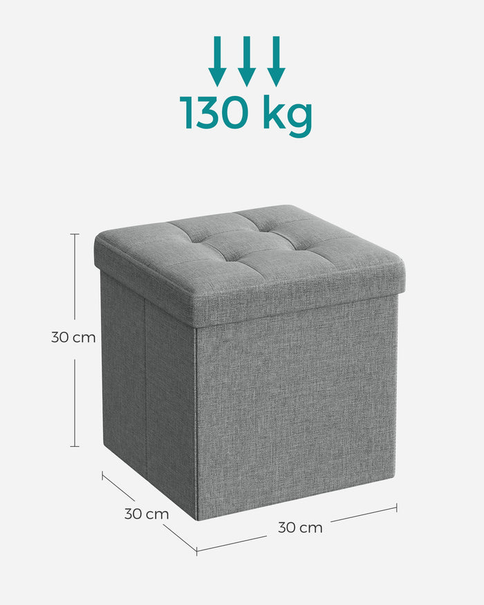 Pouf contenitore Valora PUFA in MDF grigio chiaro, tessuto effetto lino LSF028G02