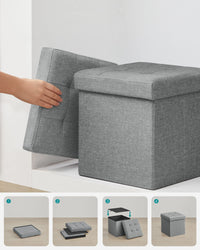 Pouf contenitore Valora PUFA in MDF grigio chiaro, tessuto effetto lino LSF028G02