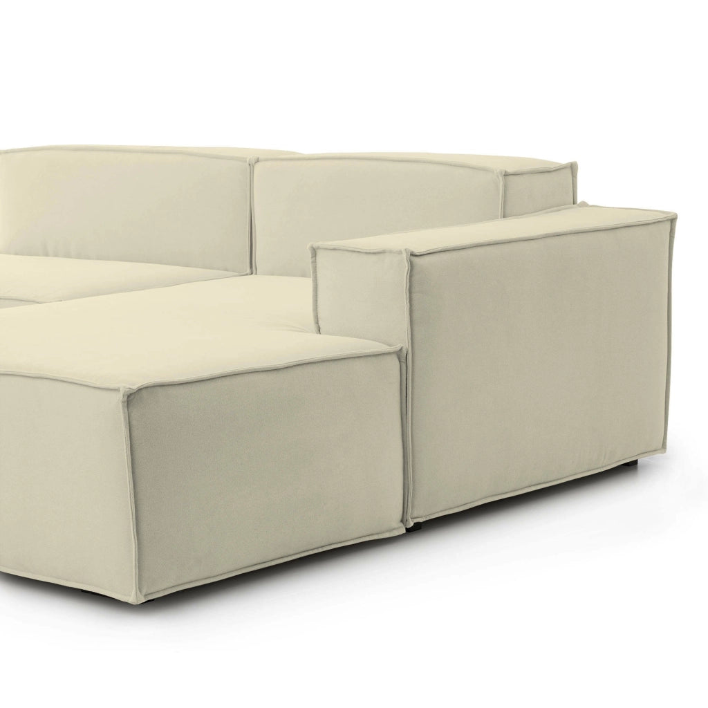 Divano fisso Ananas, Divano componibile a 3 posti con penisola destra, Made in Italy, SofÒ  moderno in tessuto, Cm 300x170h70, Beige