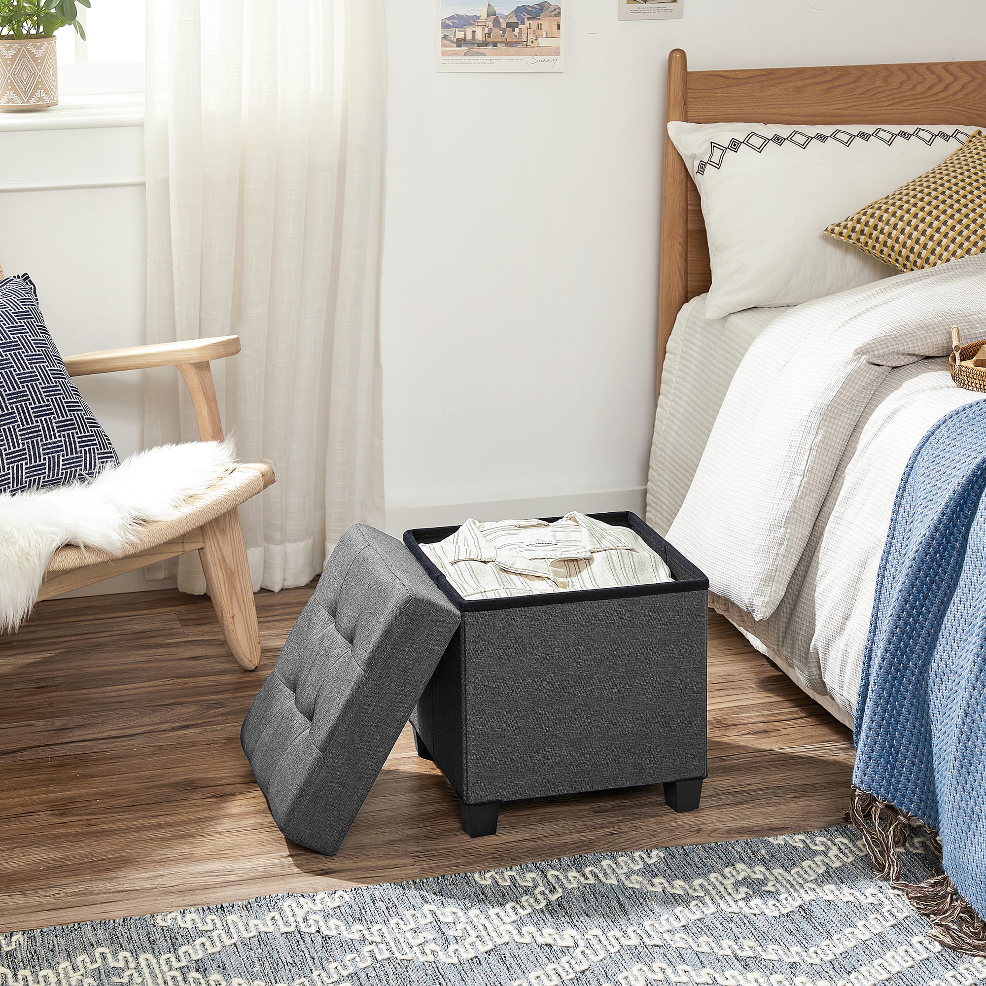 Valora PUFA Pouf portaoggetti in MDF grigio chiaro per camera da letto LSF014G01V1