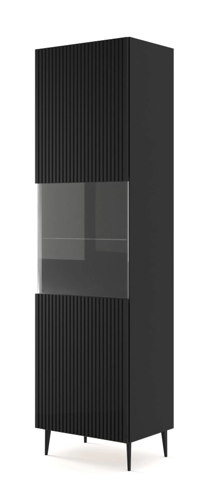 MOBILE RAVENNA B VETRINA IN MDF RIVESTITO IN FOGLIO 1DS 60x217 NERO OPACO GAMBE NERE