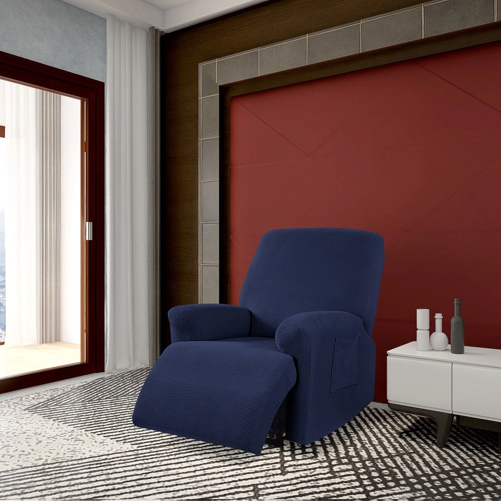 Copripoltrona jacquard elasticizzato per poltrona reclinabile relax con tasche Blu