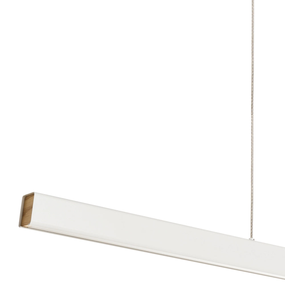 Lampada a sospensione in alluminio bianco con paralume in legno di gomma e base in ferro con telecomando Luce a LED integrata