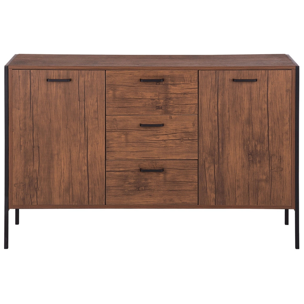 Madia credenza in Legno Scuro e Nero con Cassetti Industriale Soggiorno